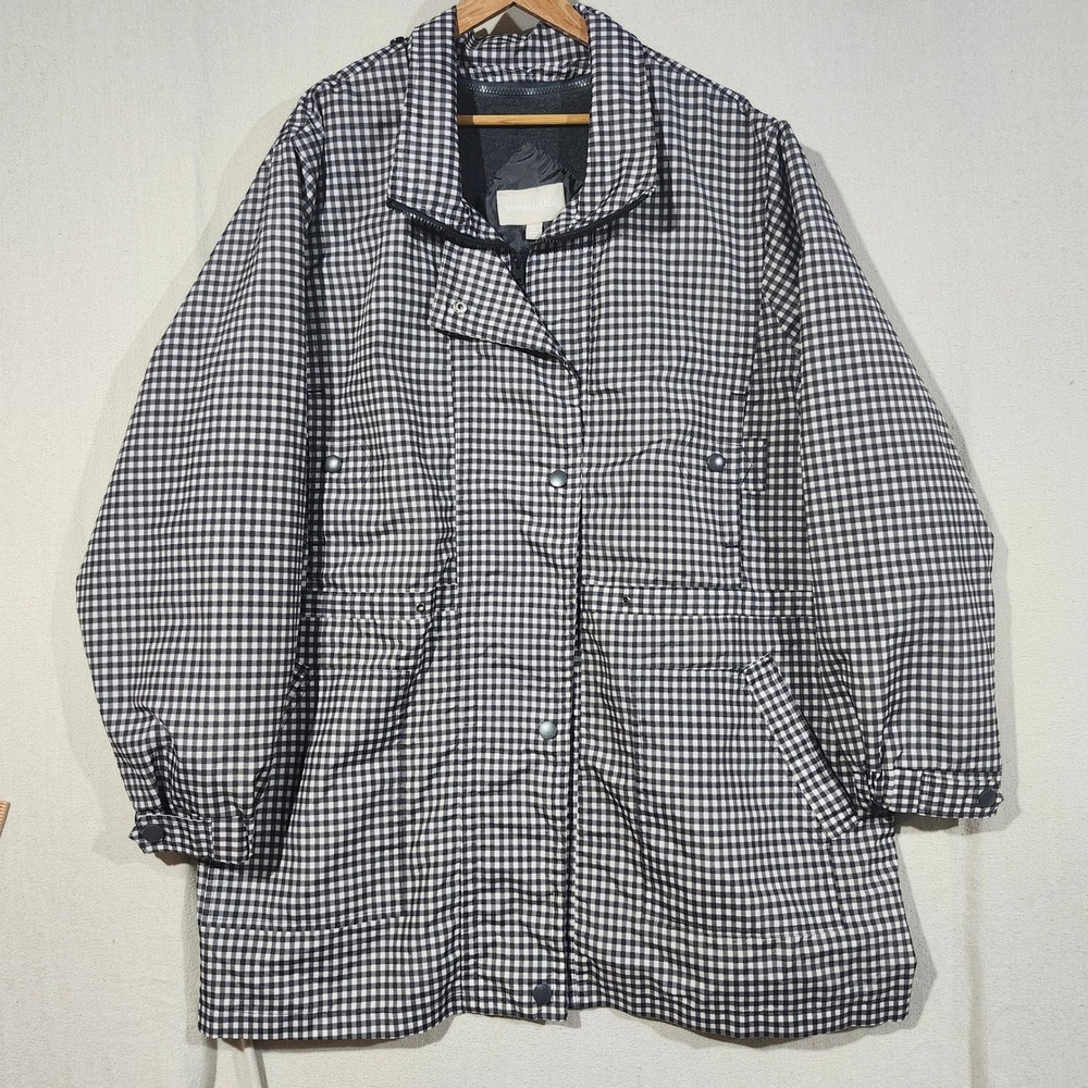 Woman Within Gingham Checkered Parka Jacket Black White Plus Size 3X 30/32